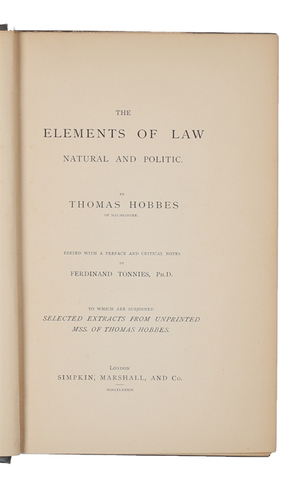 The Elements Of Law Natural And Politic.