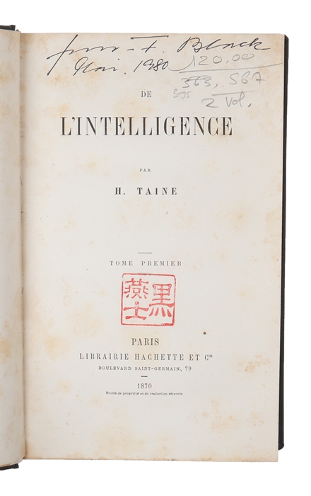 De L'intelligence. 2 vols.