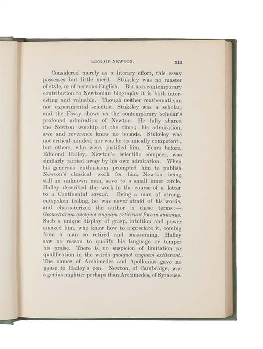 Memoirs of Sir Isaac Newton's Life by William Stukeley, M.D., F.R.S. 1752. Being some account of his family and chiefly of the junior part of his life.