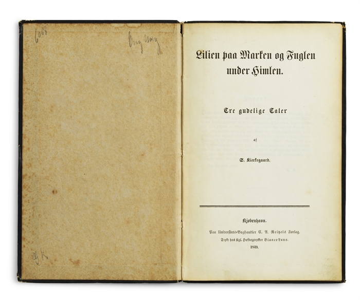 Lilien paa Marken og Fuglen under Himlen. Tre gudelige Taler af S. Kierkegaard.