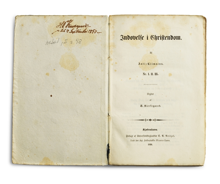 Indøvelse i Christendom. Af Anti-Climacus. Nr. I. II. III. Udgivet af S. Kierkegaard. 