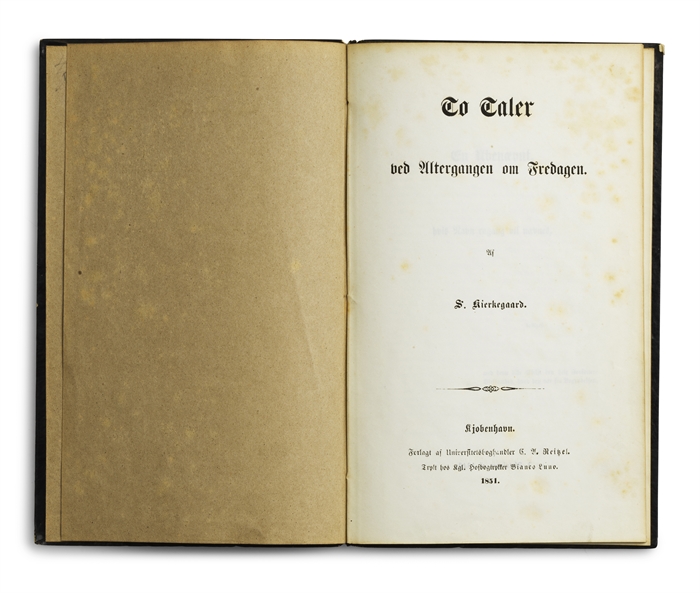 To Taler ved Altergangen om Fredagen. Af S. Kierkegaard. 